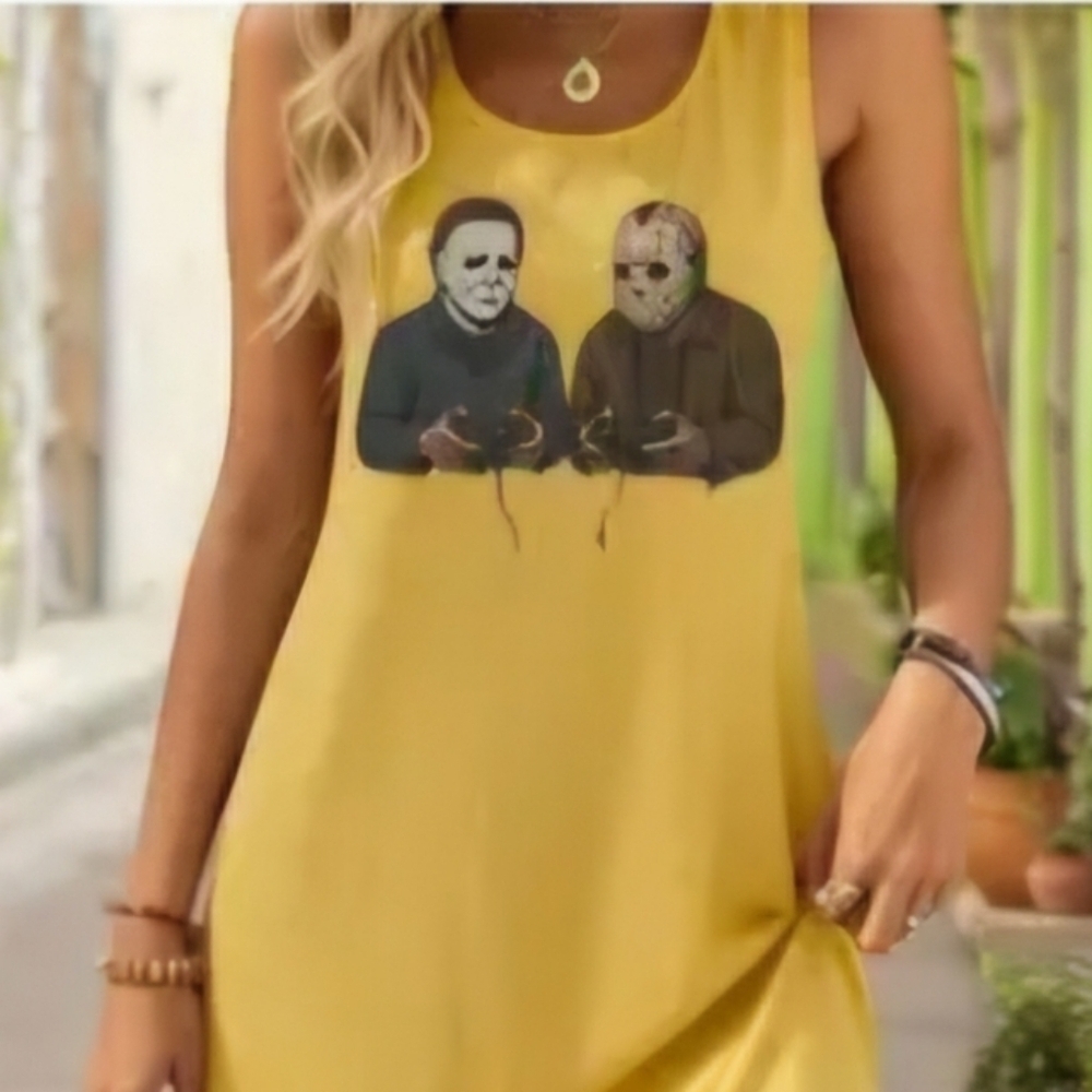 NWOT - Michael Myers Jason Voorhees Yellow Sleevless Dress